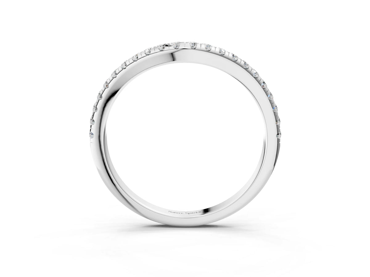 Platinum Round Diamond Pavé Set Curved White Gold Band_15