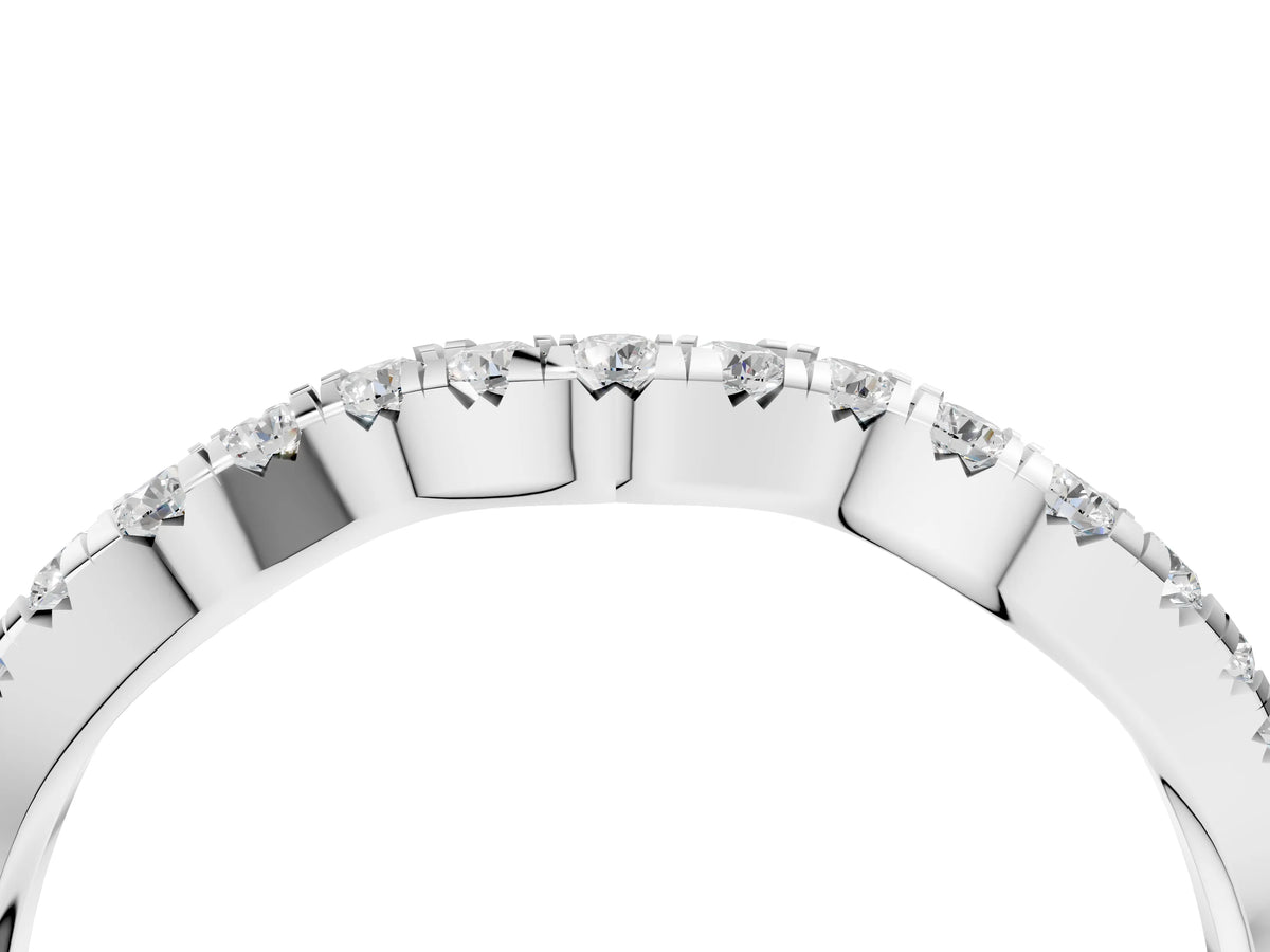 Platinum Round Diamond Scalloped Pavé Wedding Band with Shared Prong Setting_16