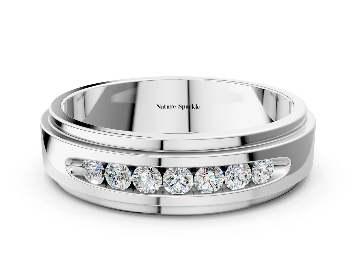 Platinum Round Diamond Seven-Stone Channel Set Mens Band_12