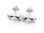 Platinum Round Diamond Sunburst Square Stud Earrings_7
