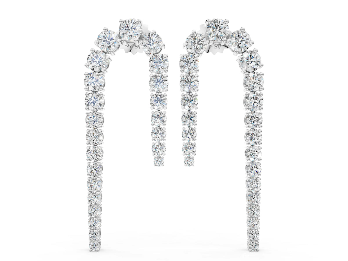 Platinum Round Diamond U-Shaped Drop Earrings_2