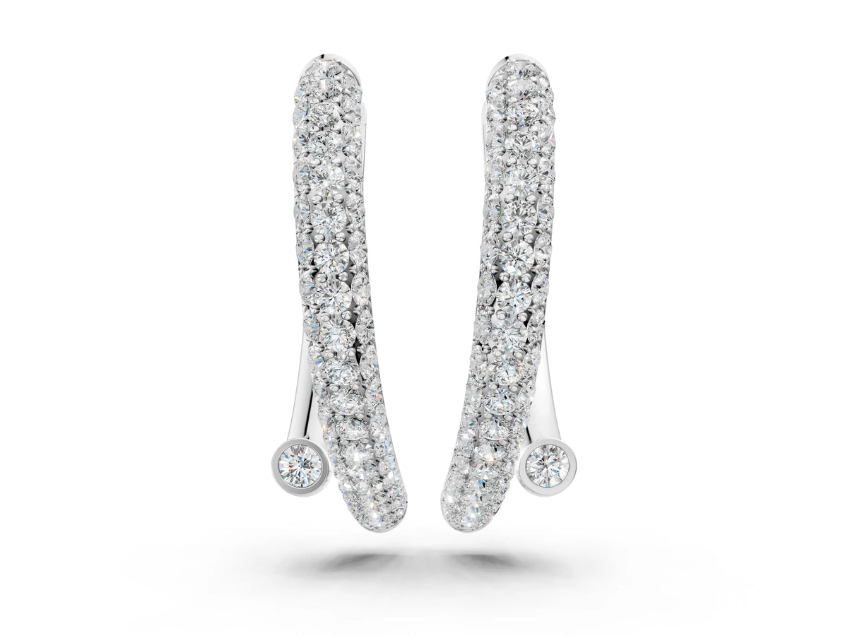 Platinum Round Diamond Vega Bypass Hoop Earrings_2