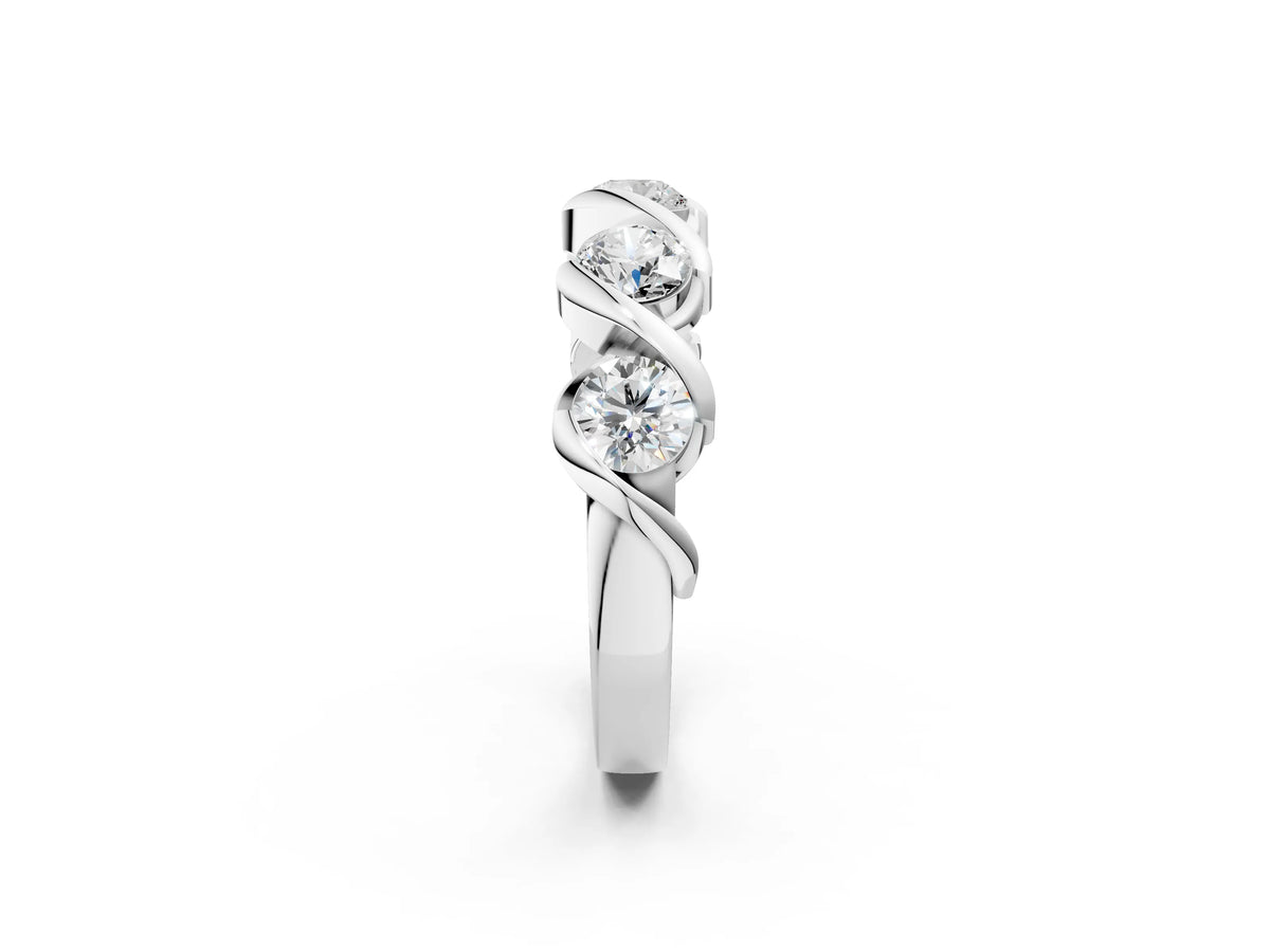 Platinum Round Diamond Wave Band with Channel Setting and Shared Prongs_14