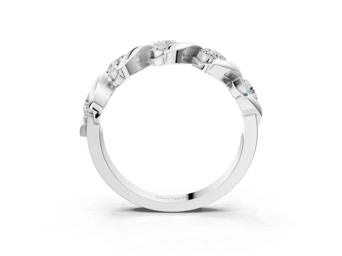 Platinum Round Diamond Wave Band with Channel Setting and Shared Prongs_15