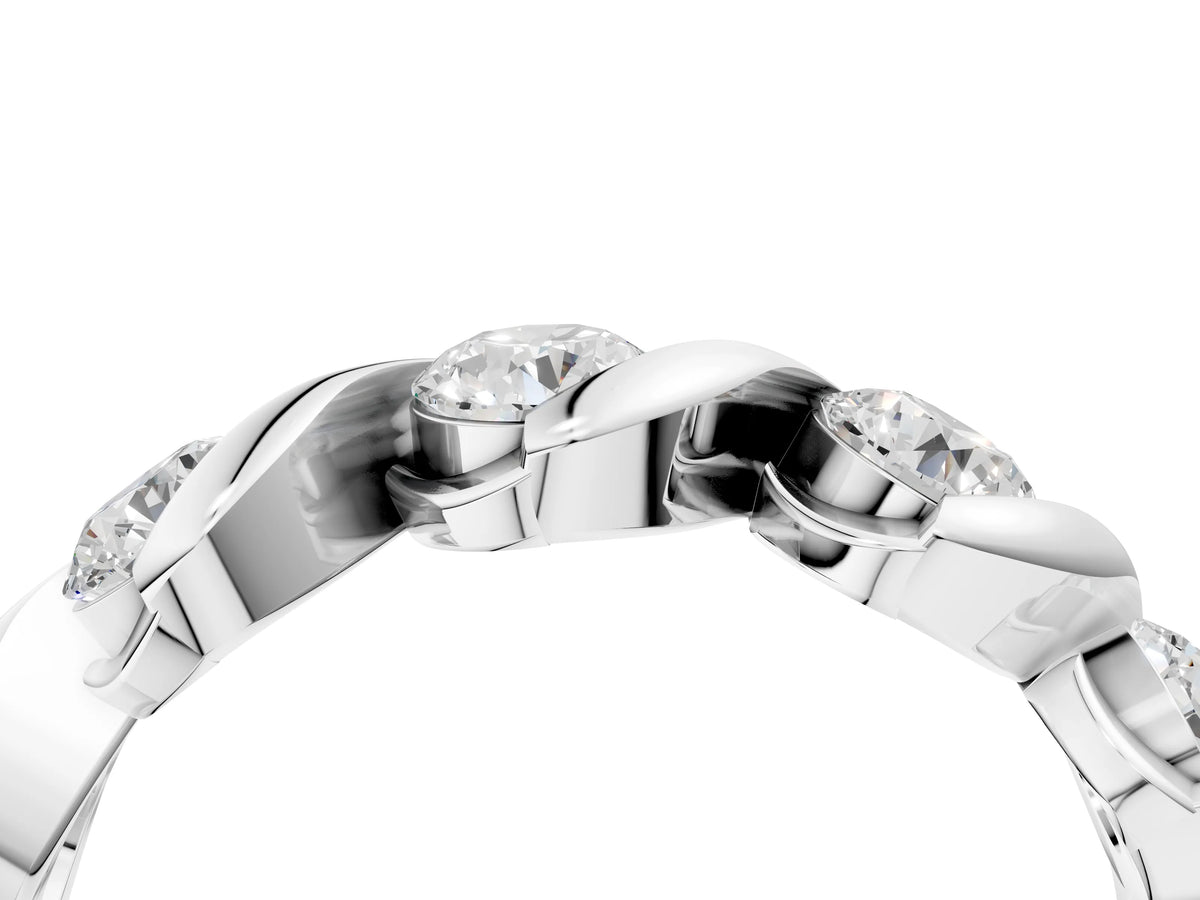 Platinum Round Diamond Wave Band with Channel Setting and Shared Prongs_16