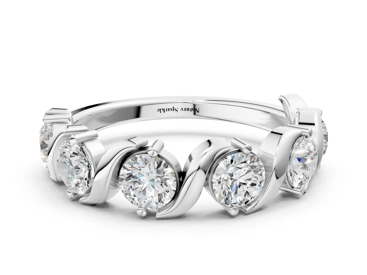 Platinum Six-Stone Round Diamond Wave Band with Shared Prong Setting_12