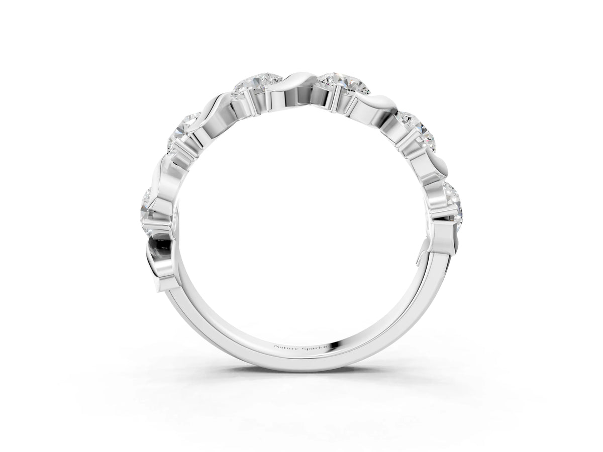 Platinum Six-Stone Round Diamond Wave Band with Shared Prong Setting_15