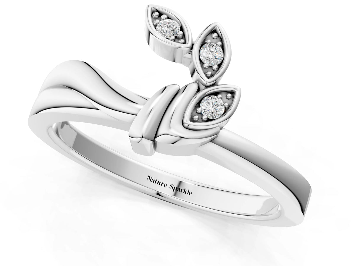 Platinum Three-Stone Round Diamond Leaf Bypass Ring with Bezel Setting_13