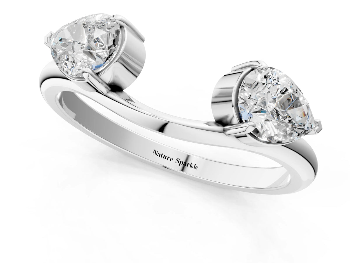 Platinum Two-Stone Pear Diamond Bypass Ring with Prong Setting_13