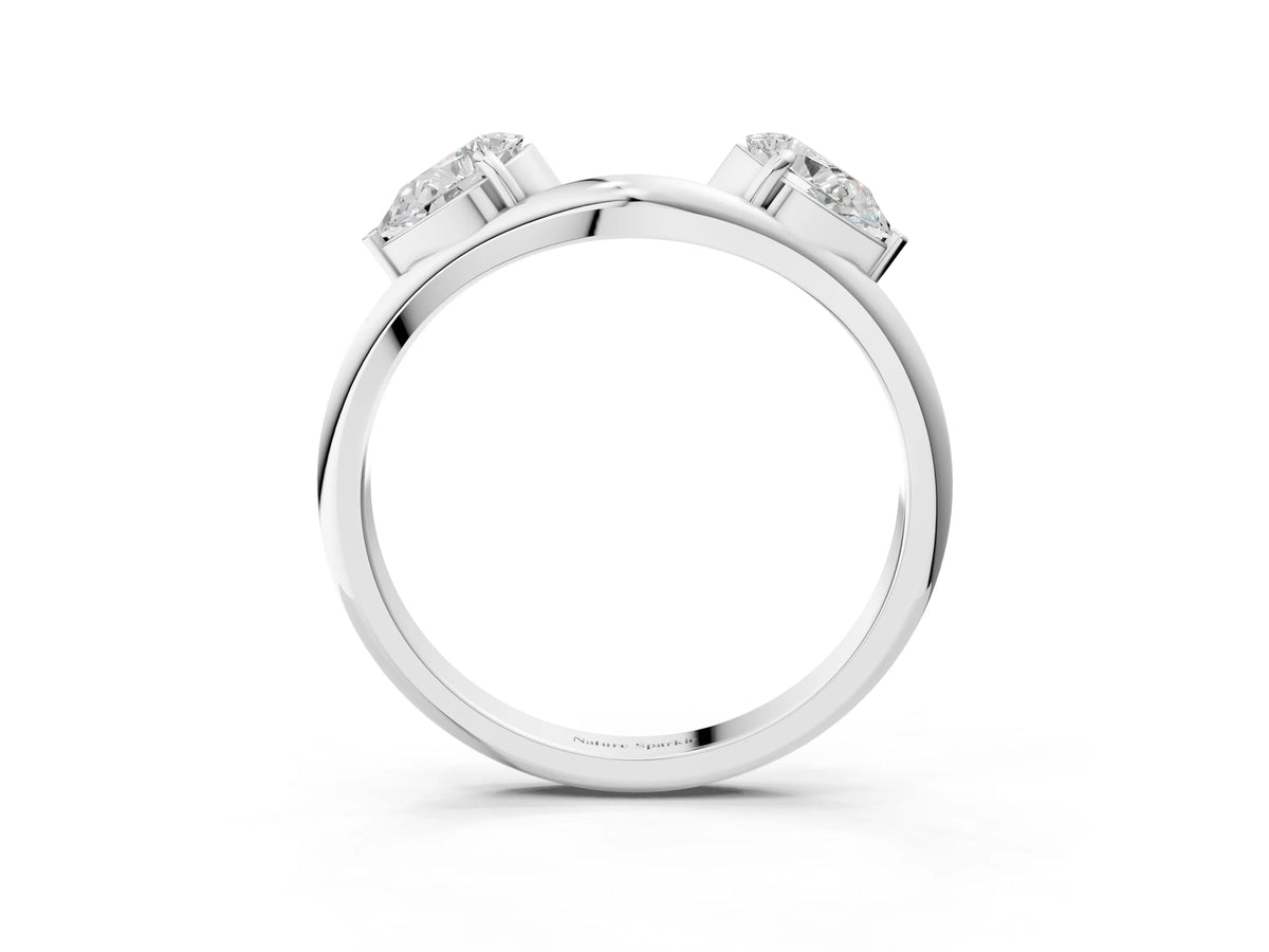 Platinum Two-Stone Pear Diamond Bypass Ring with Prong Setting_15