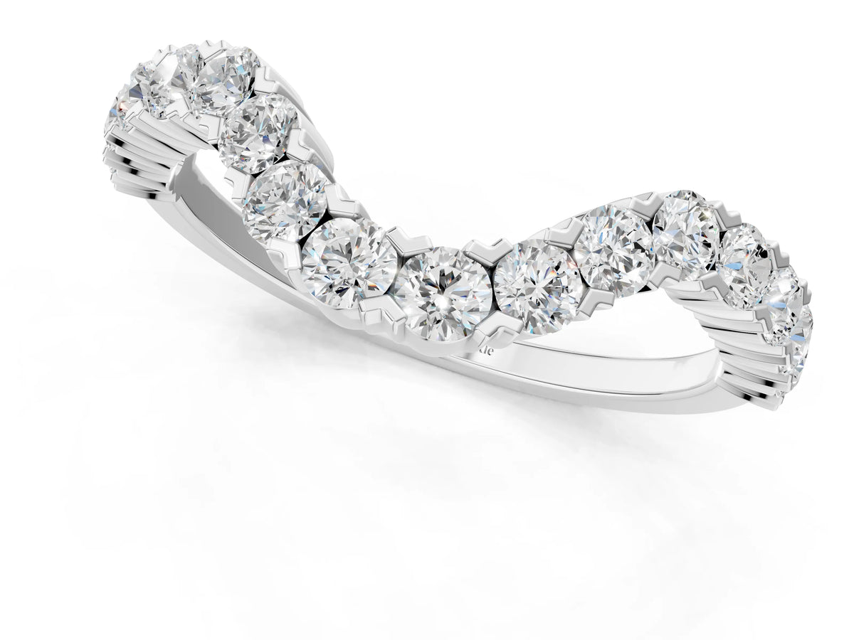 Platinum V-Shaped Diamond Round Cut Pavé Band with Prong Setting_13