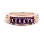 Princess Cut Amethyst Bar-Set Pavé Band in Rose gold with Grooved Edge Detailing