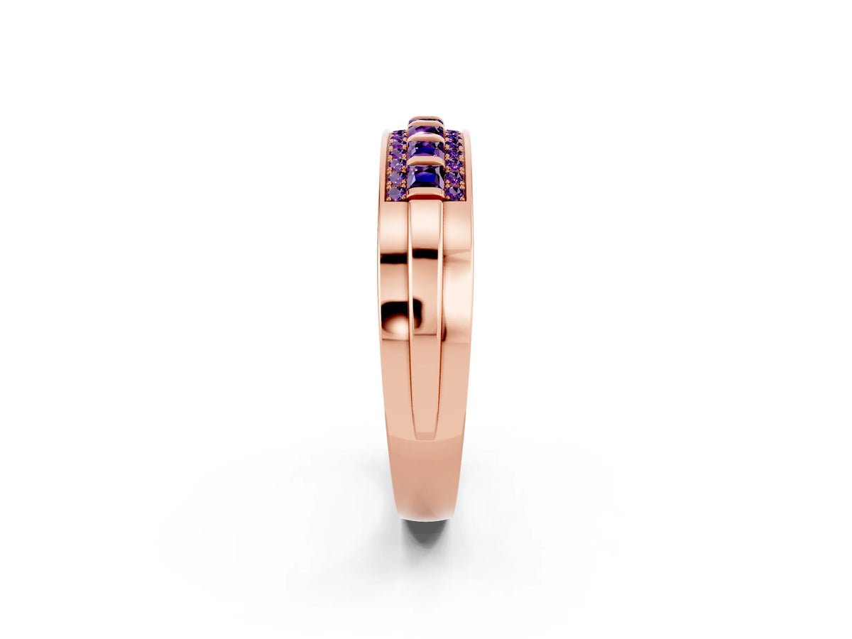 Princess Cut Amethyst Bar-Set Pavé Band in Rose gold with Grooved Edge Detailing_2