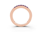 Princess Cut Amethyst Bar-Set Pavé Band in Rose gold with Grooved Edge Detailing_3