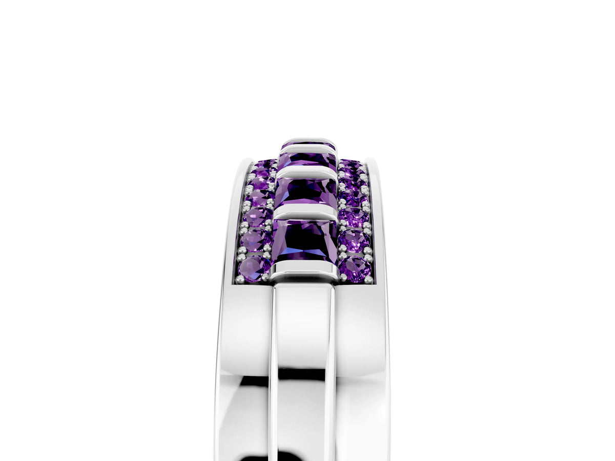 Princess Cut Amethyst Bar-Set Pavé Band in Silver with Grooved Edge Detailing_5