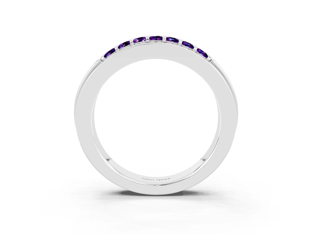 Princess Cut Amethyst Bar-Set Pavé Band in White gold with Grooved Edge Detailing_3