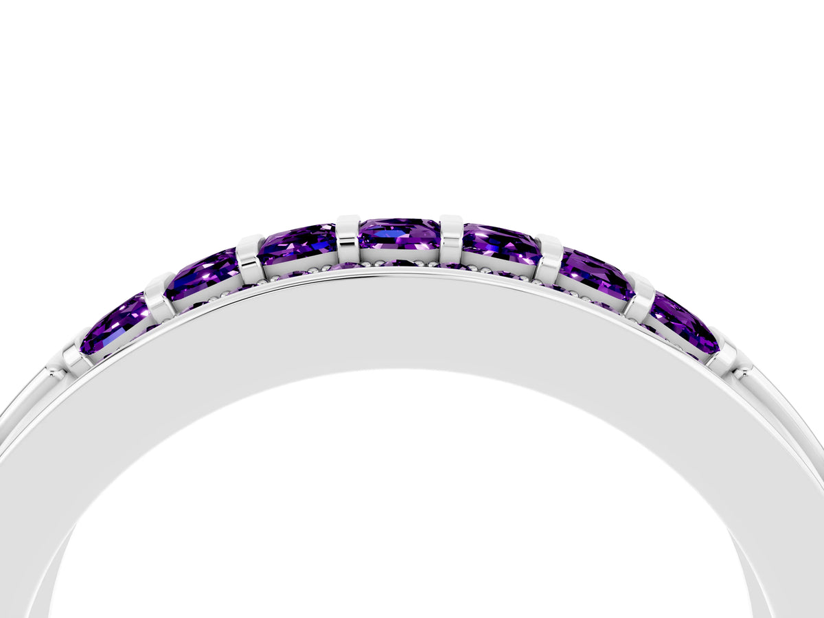 Princess Cut Amethyst Bar-Set Pavé Band in White gold with Grooved Edge Detailing_4