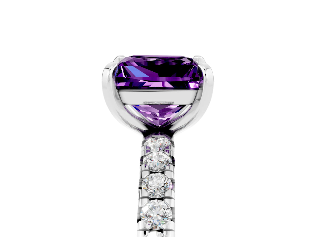 Princess Cut Amethyst Pavé Solitaire Ring in Silver with Round Pavé Band and Prong Setting_5