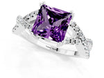 Princess Cut Amethyst Solitaire Ring in Platinum with Interwoven Pavé Band and Prong Setting_7