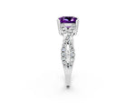Princess Cut Amethyst Solitaire Ring in Silver with Interwoven Pavé Band and Prong Setting_8