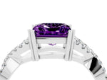 Princess Cut Amethyst Solitaire Ring in White gold with Interwoven Pavé Band and Prong Setting_4