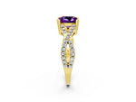 Princess Cut Amethyst Solitaire Ring in Yellow gold with Interwoven Pavé Band and Prong Setting_2