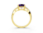 Princess Cut Amethyst Solitaire Ring in Yellow gold with Interwoven Pavé Band and Prong Setting_3