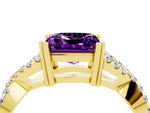 Princess Cut Amethyst Solitaire Ring in Yellow gold with Interwoven Pavé Band and Prong Setting_4