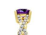 Princess Cut Amethyst Solitaire Ring in Yellow gold with Interwoven Pavé Band and Prong Setting_5