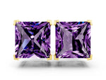 Princess Cut Amethyst Stud Earrings in Yellow gold with Basket Setting