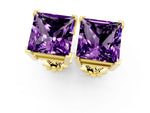 Princess Cut Amethyst Stud Earrings in Yellow gold with Basket Setting_1