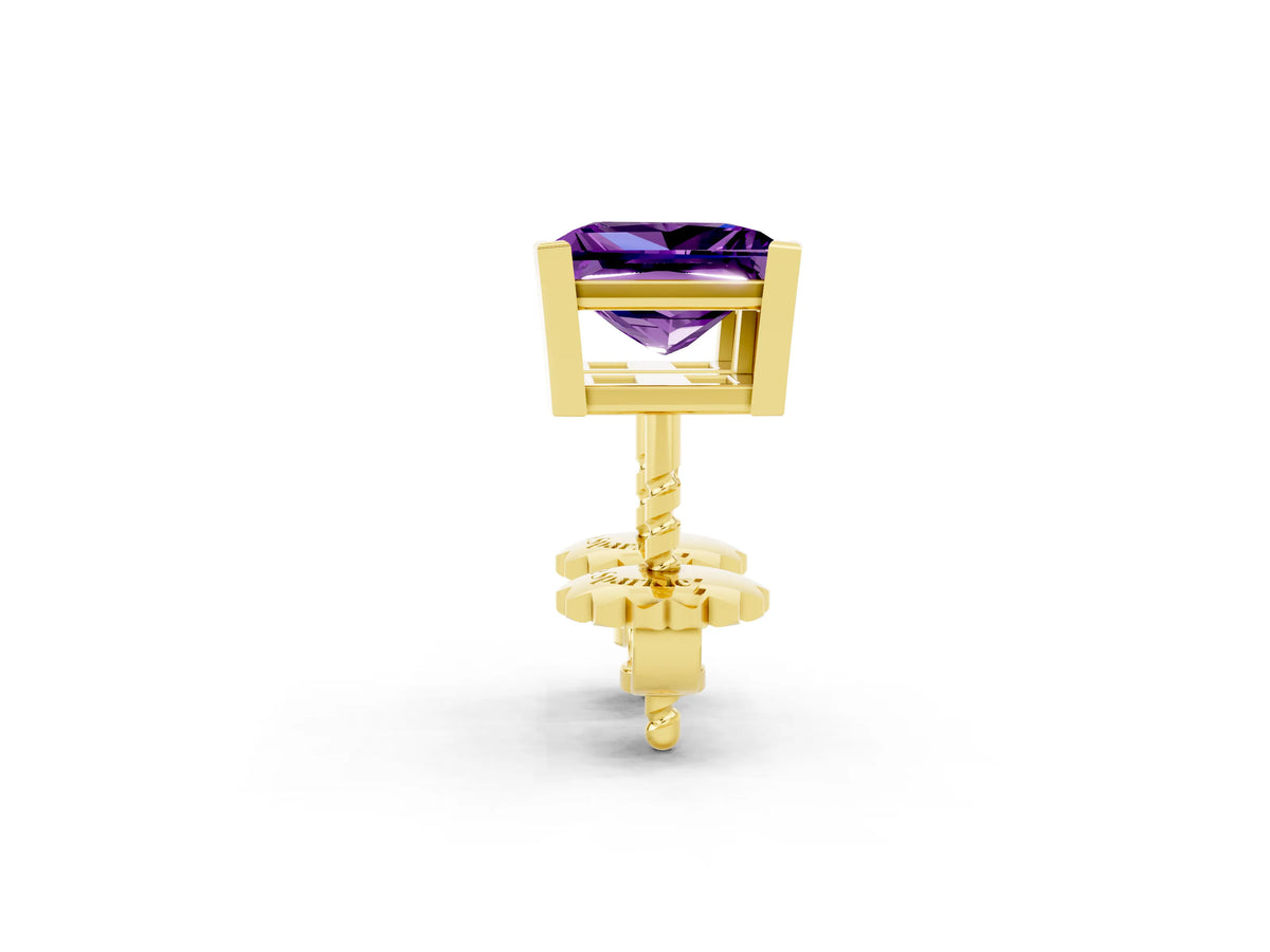 Princess Cut Amethyst Stud Earrings in Yellow gold with Basket Setting_2
