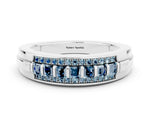 Princess Cut Aquamarine Bar-Set Pavé Band in Platinum with Grooved Edge Detailing