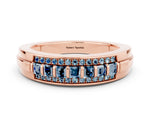 Princess Cut Aquamarine Bar-Set Pavé Band in Rose gold with Grooved Edge Detailing