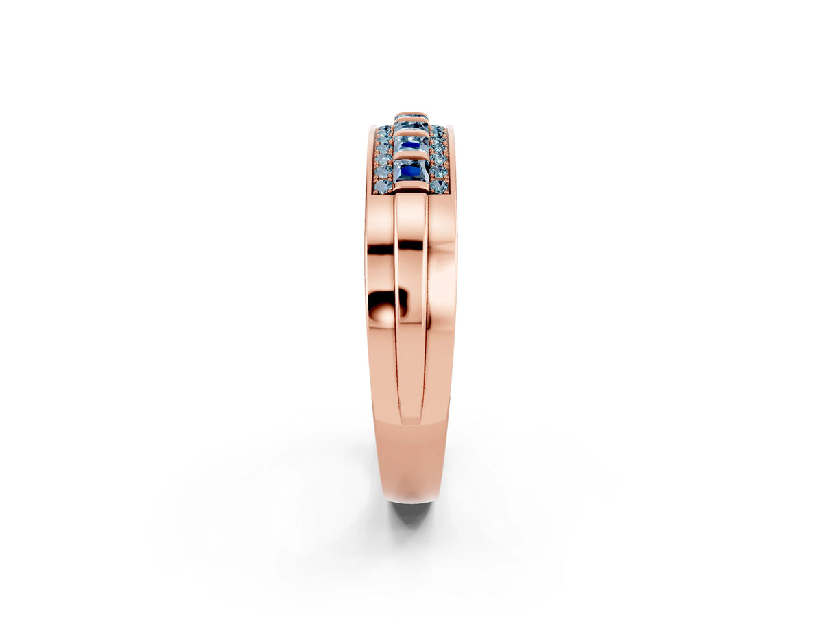 Princess Cut Aquamarine Bar-Set Pavé Band in Rose gold with Grooved Edge Detailing_2