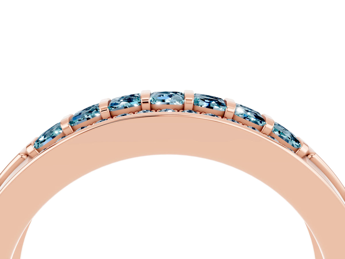 Princess Cut Aquamarine Bar-Set Pavé Band in Rose gold with Grooved Edge Detailing_4