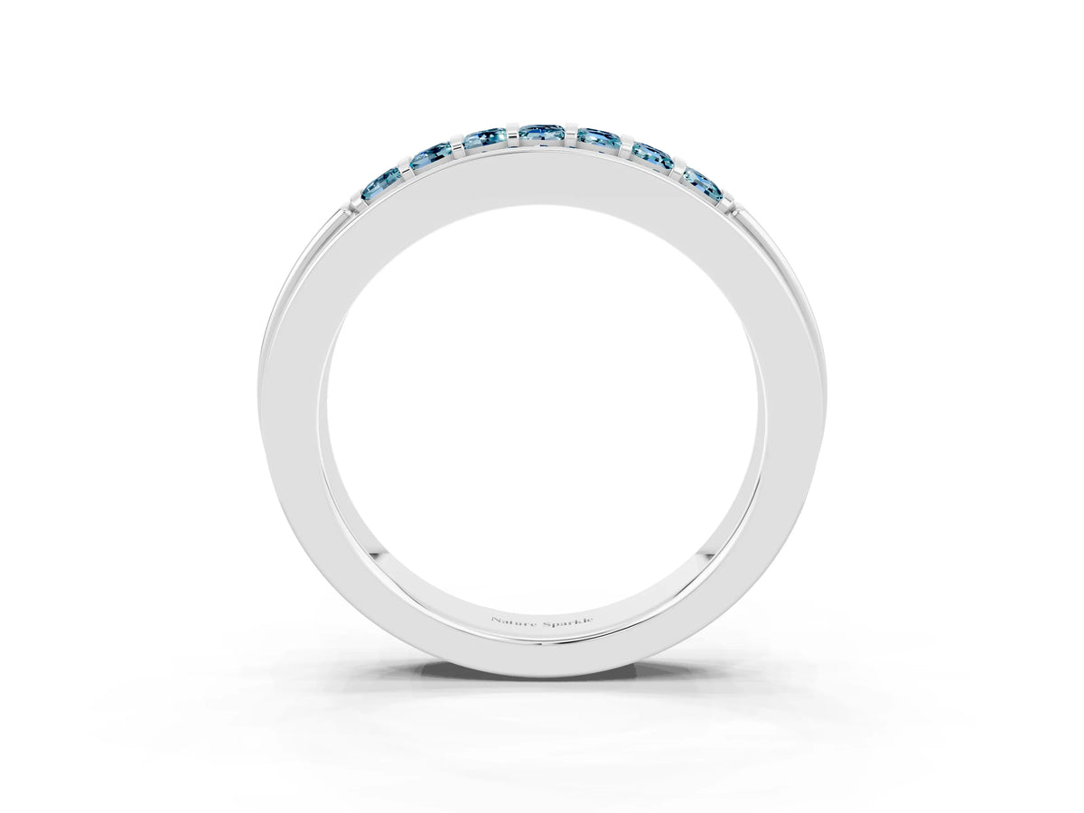 Princess Cut Aquamarine Bar-Set Pavé Band in Silver with Grooved Edge Detailing_3