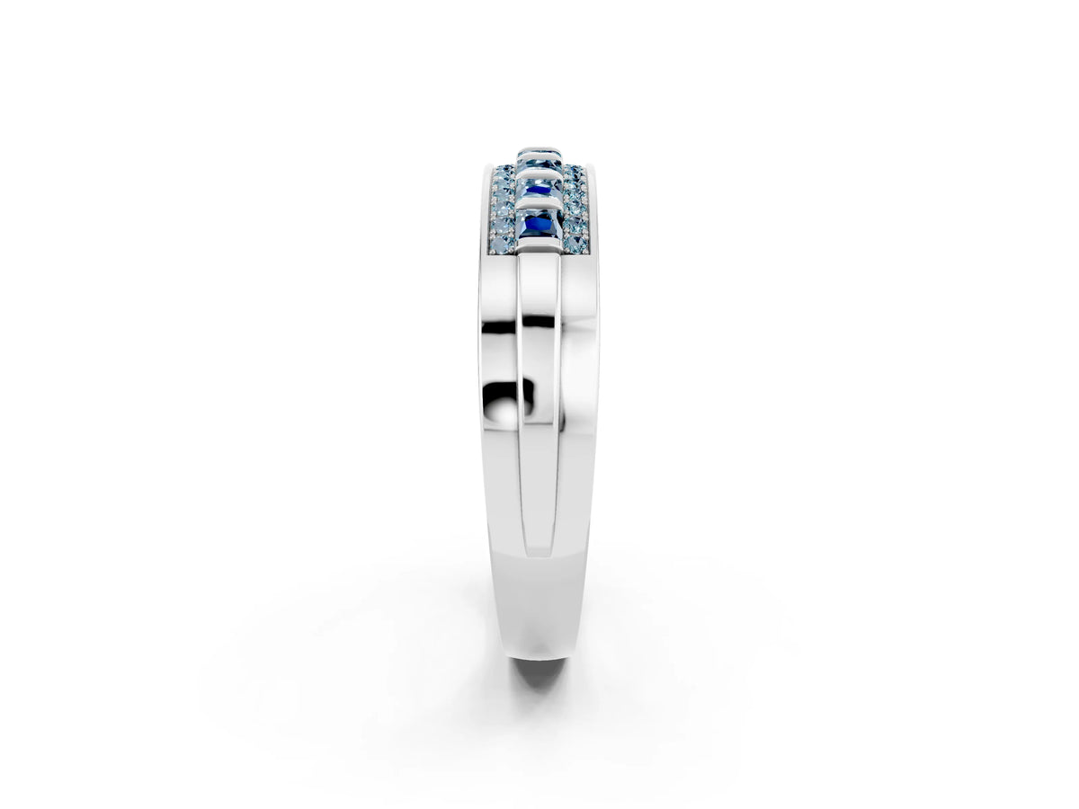 Princess Cut Aquamarine Bar-Set Pavé Band in White gold with Grooved Edge Detailing_2