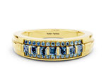 Princess Cut Aquamarine Bar-Set Pavé Band in Yellow gold with Grooved Edge Detailing