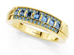 Princess Cut Aquamarine Bar-Set Pavé Band in Yellow gold with Grooved Edge Detailing_1