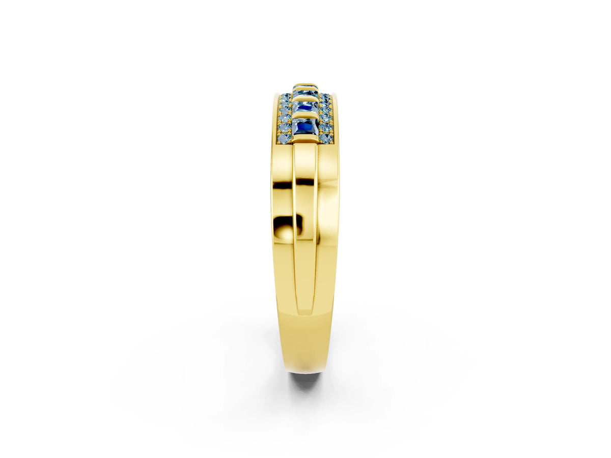 Princess Cut Aquamarine Bar-Set Pavé Band in Yellow gold with Grooved Edge Detailing_2