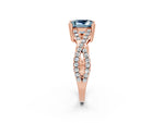 Princess Cut Aquamarine Solitaire Ring in Rose gold with Interwoven Pavé Band and Prong Setting_2