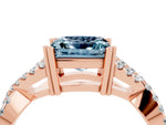Princess Cut Aquamarine Solitaire Ring in Rose gold with Interwoven Pavé Band and Prong Setting_4