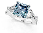 Princess Cut Aquamarine Solitaire Ring in Silver with Interwoven Pavé Band and Prong Setting_7