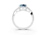 Princess Cut Aquamarine Solitaire Ring in White gold with Interwoven Pavé Band and Prong Setting_3
