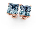 Princess Cut Aquamarine Stud Earrings in Rose gold with Basket Setting_1