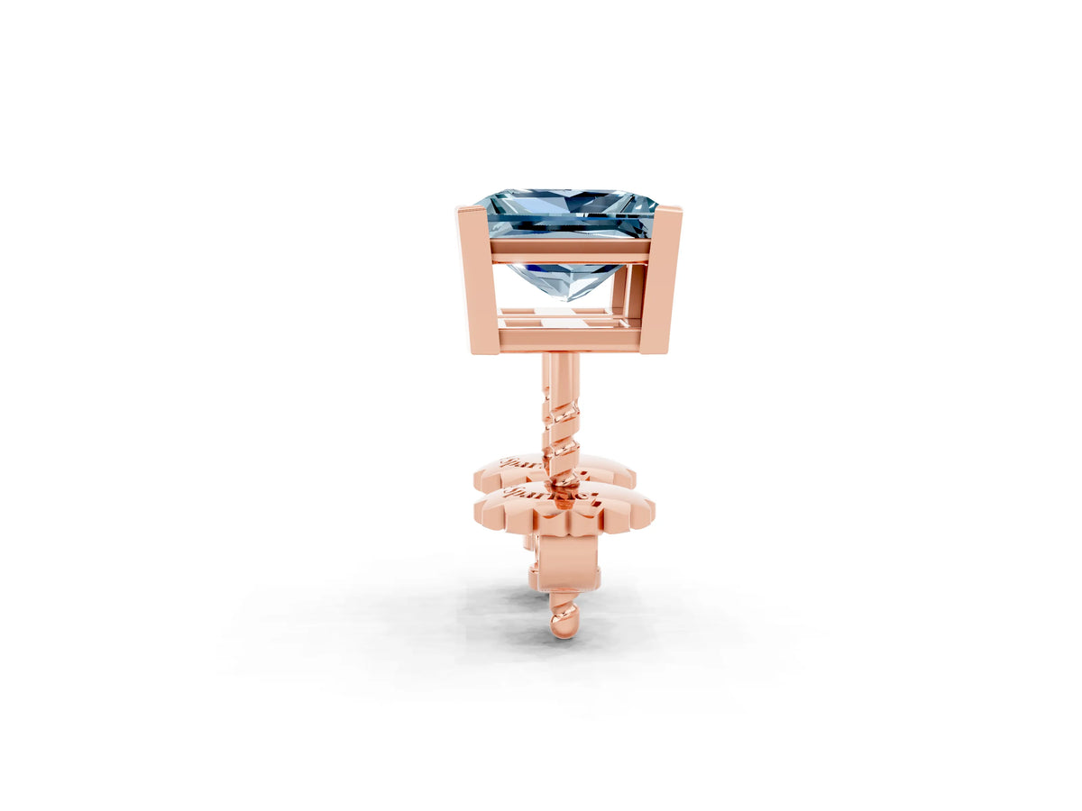 Princess Cut Aquamarine Stud Earrings in Rose gold with Basket Setting_2