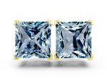 Princess Cut Aquamarine Stud Earrings in Yellow gold with Basket Setting