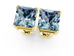 Princess Cut Aquamarine Stud Earrings in Yellow gold with Basket Setting_1