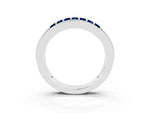Princess Cut Blue Sapphire Bar-Set Pavé Band in Platinum with Grooved Edge Detailing_3